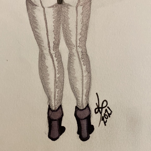 Unframed Original Art Metallic Watercolour & Black Ink Female Form Portrait - Picture 4 of 4